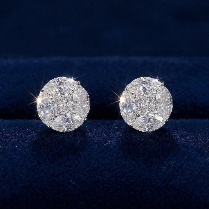 Iced Out Marquise & Princess Cut Round Cluster Earrings Iced Out Marquise & Princess Cut Round Cluster Earrings