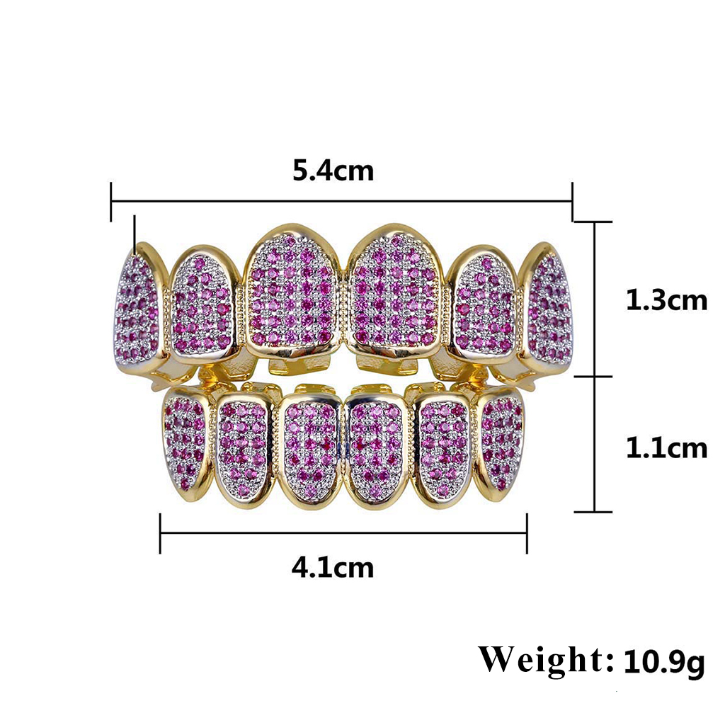 Iced Out Pink Purple Diamonds Grillz Set