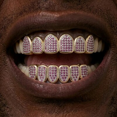 Iced Out Pink Purple Diamonds Grillz Set