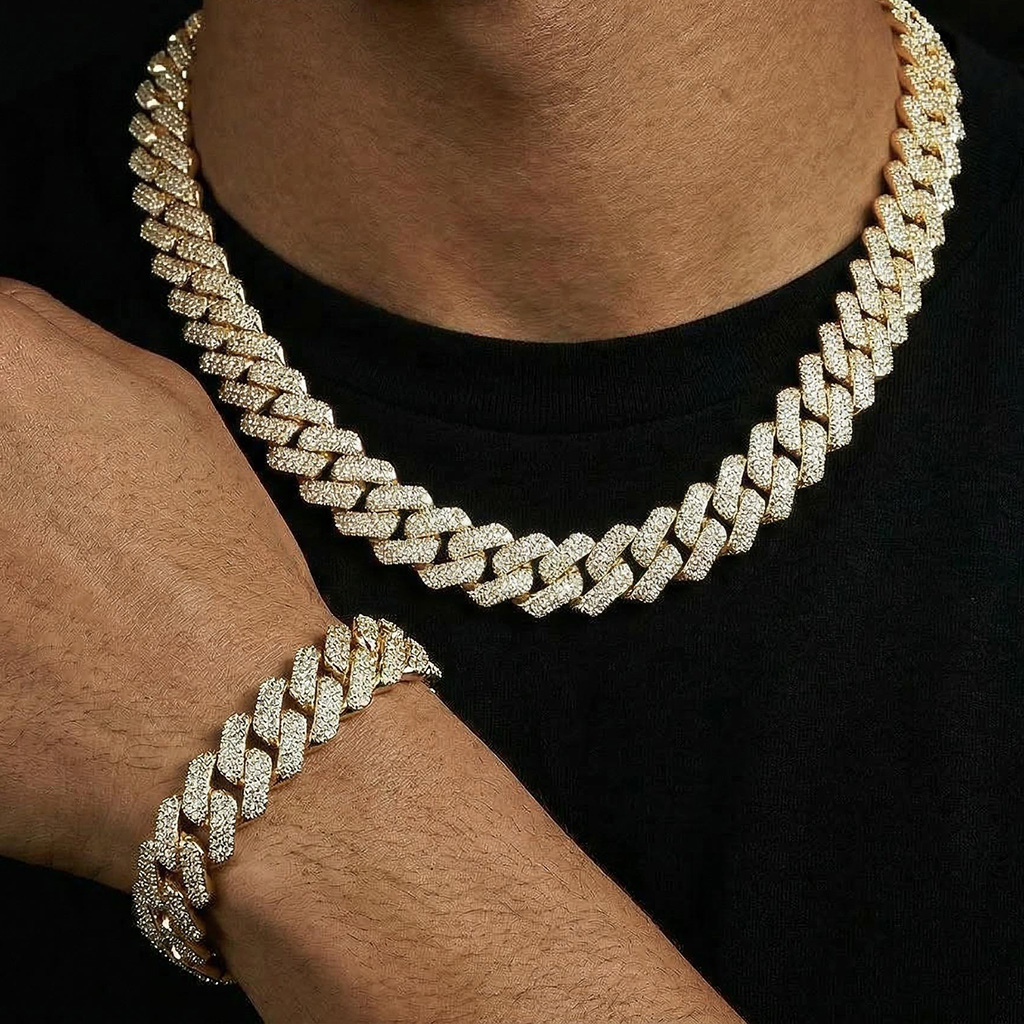 14mm Iced Out Miami Cuban Chain and Bracelet Set