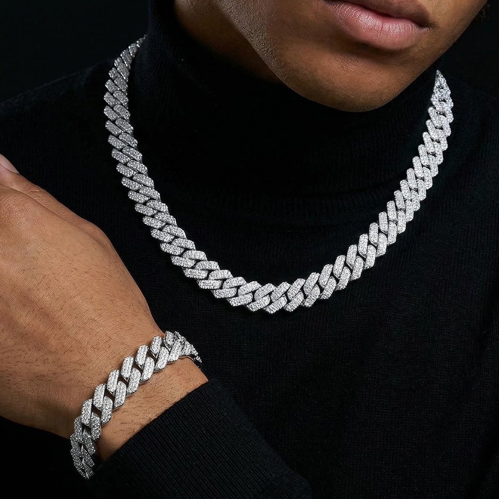 14mm Iced Out Miami Cuban Chain and Bracelet Set