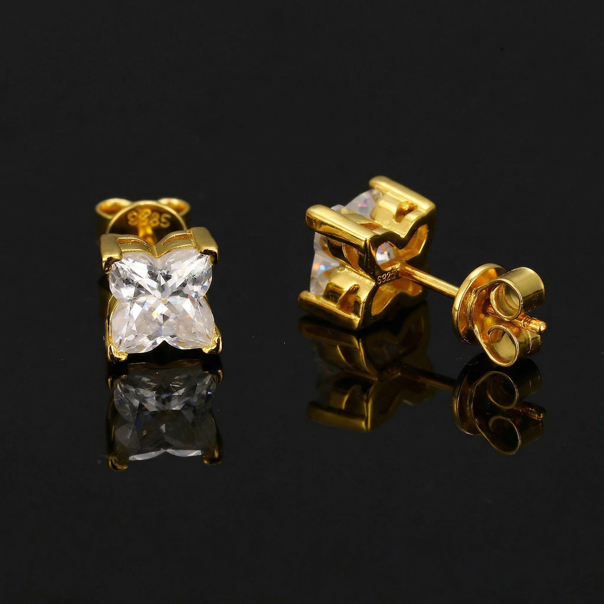 925S & VVS Moissanite Princess-Cut Four-Leaf Clover Earrings