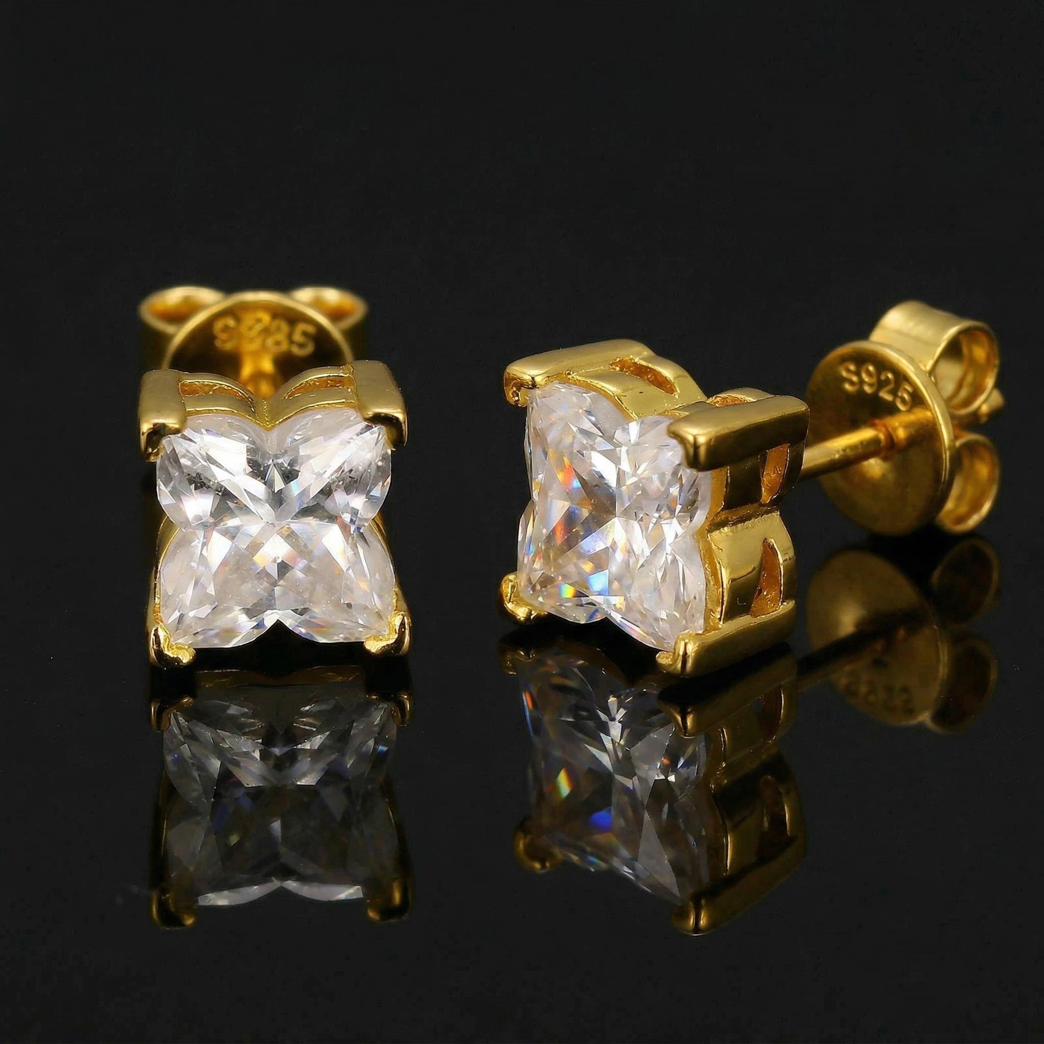 925S & VVS Moissanite Princess-Cut Four-Leaf Clover Earrings