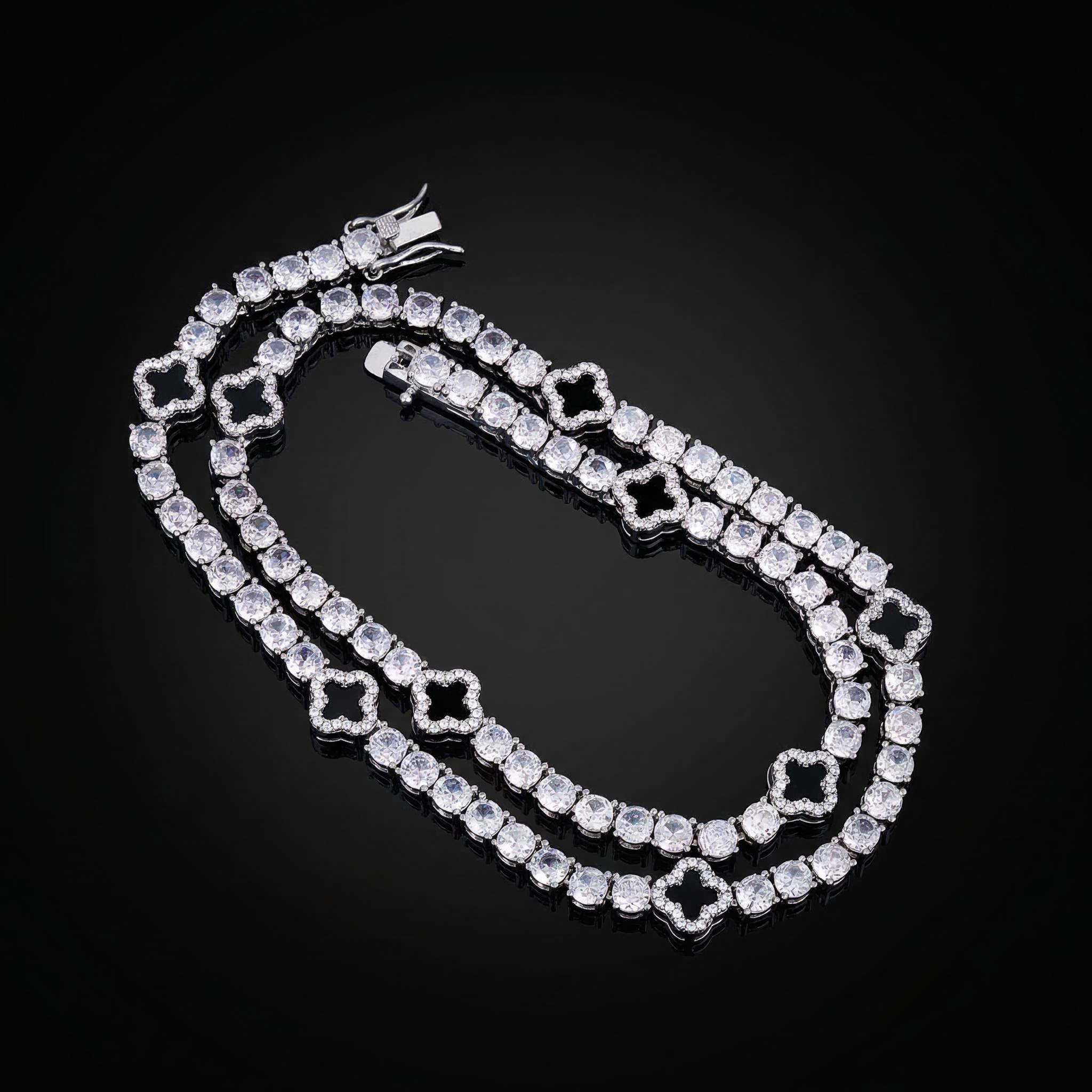 925S & VVS Moissanite 5mm Black Four Leaf Clover Tennis Chain
