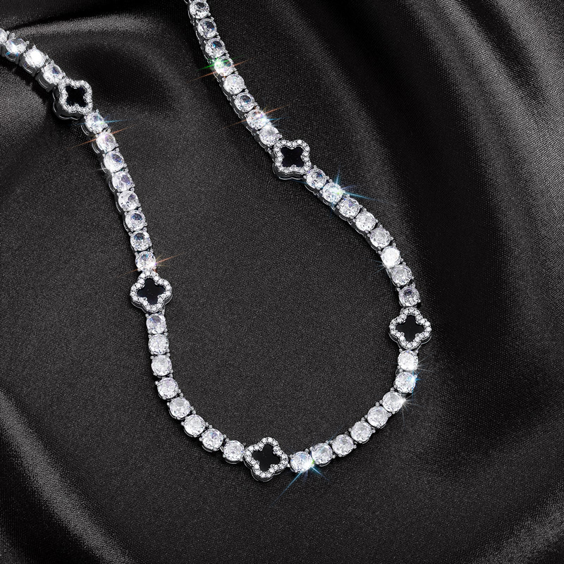 925S & VVS Moissanite 5mm Black Four Leaf Clover Tennis Chain