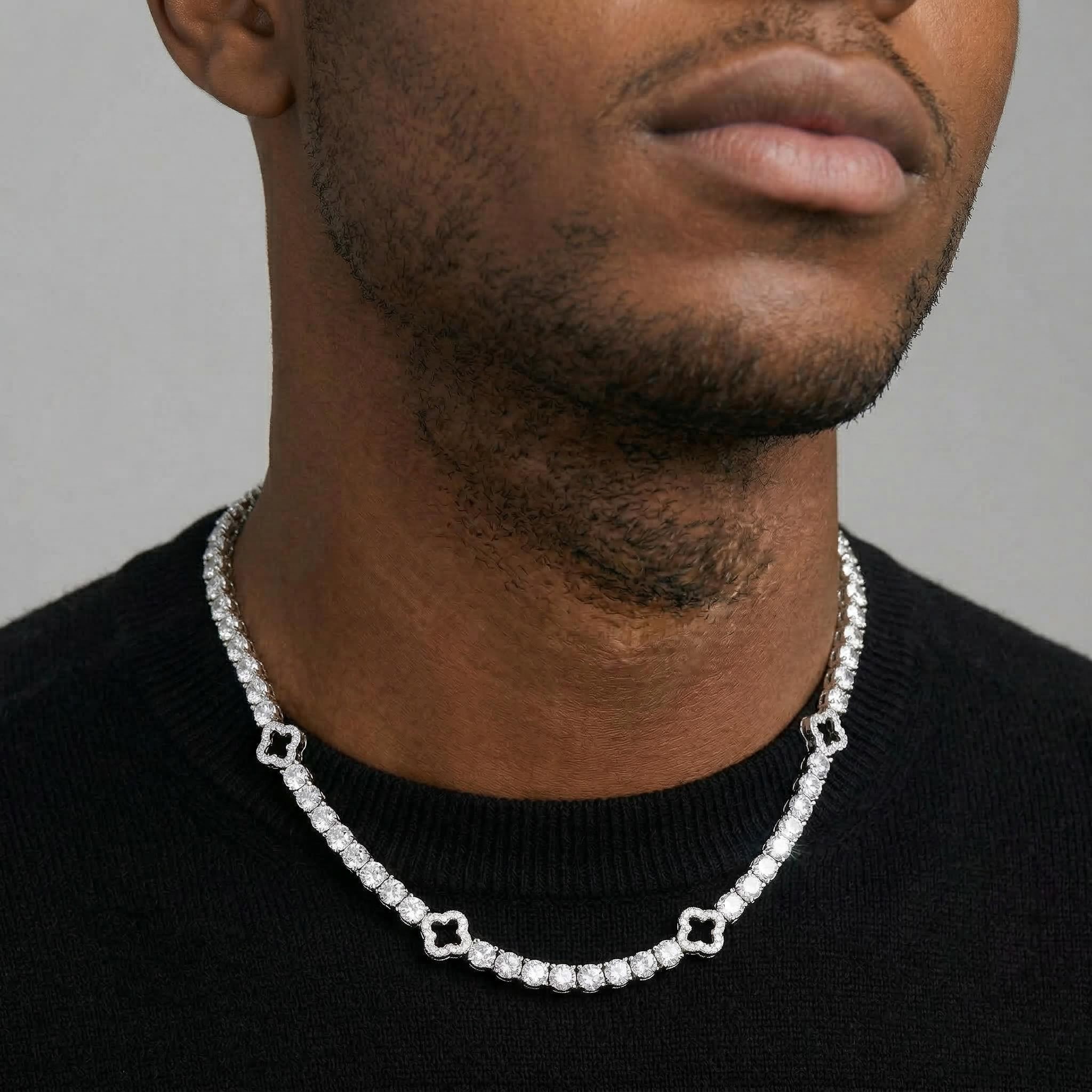 925S & VVS Moissanite 5mm Black Four Leaf Clover Tennis Chain