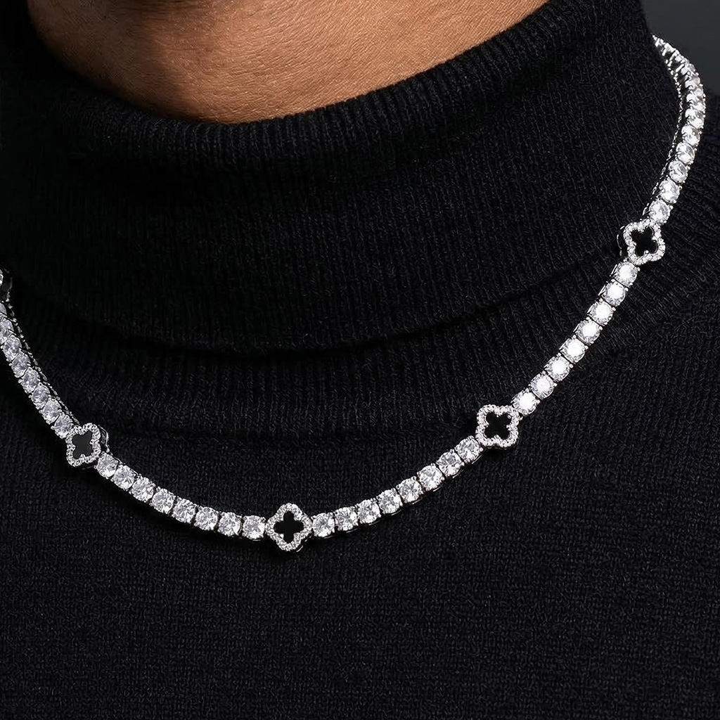 925S & VVS Moissanite 5mm Black Four Leaf Clover Tennis Chain