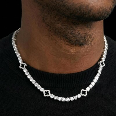 925 Silver & VVS1 Moissanite 5mm Black Four Leaf Clover Tennis Chain