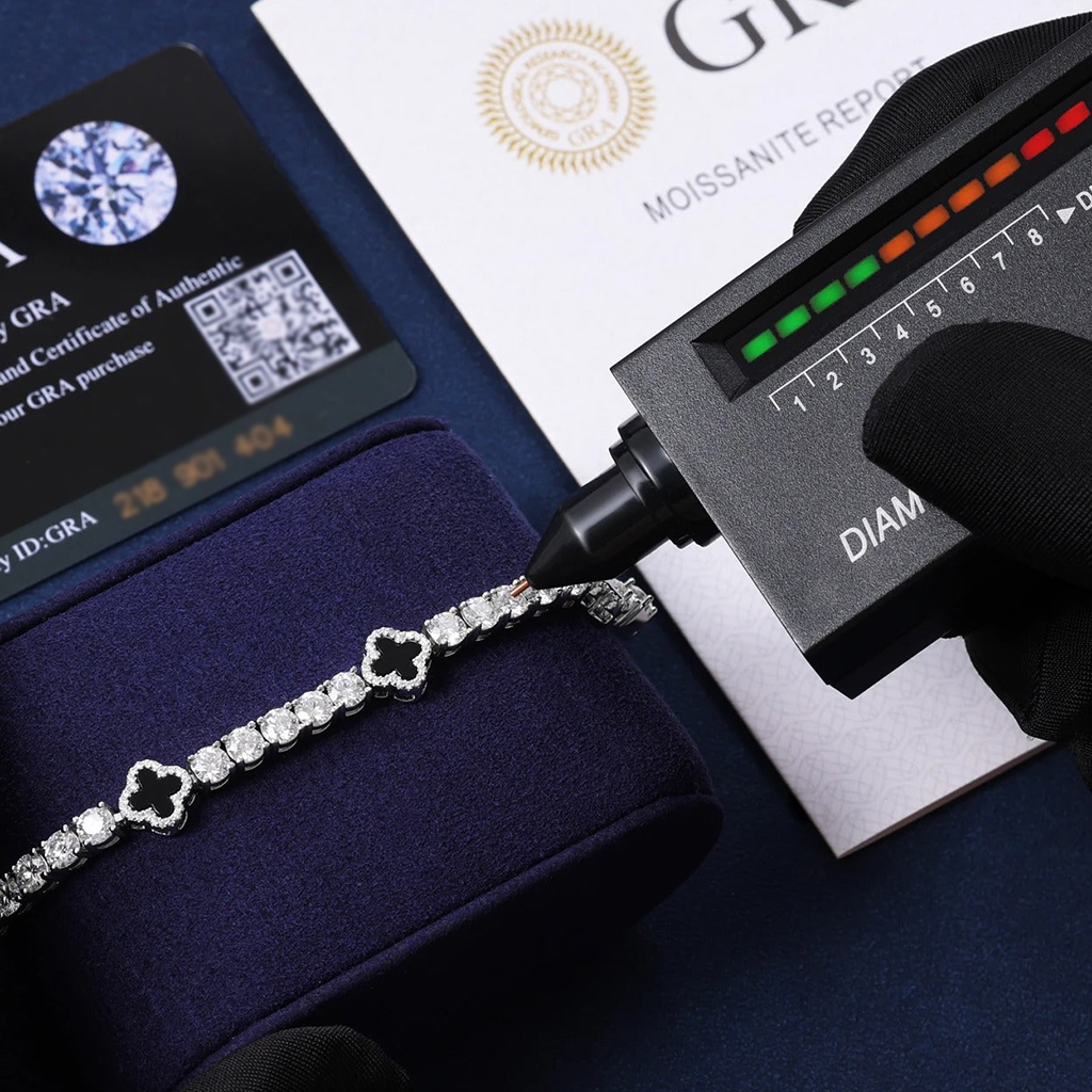 925S & VVS  Moissanite 5mm Four Leaf Clover Tennis Bracelet