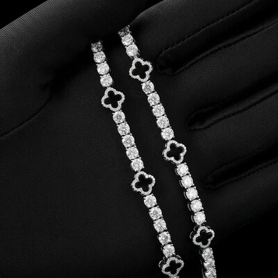 925S & VVS  Moissanite 5mm Four Leaf Clover Tennis Bracelet