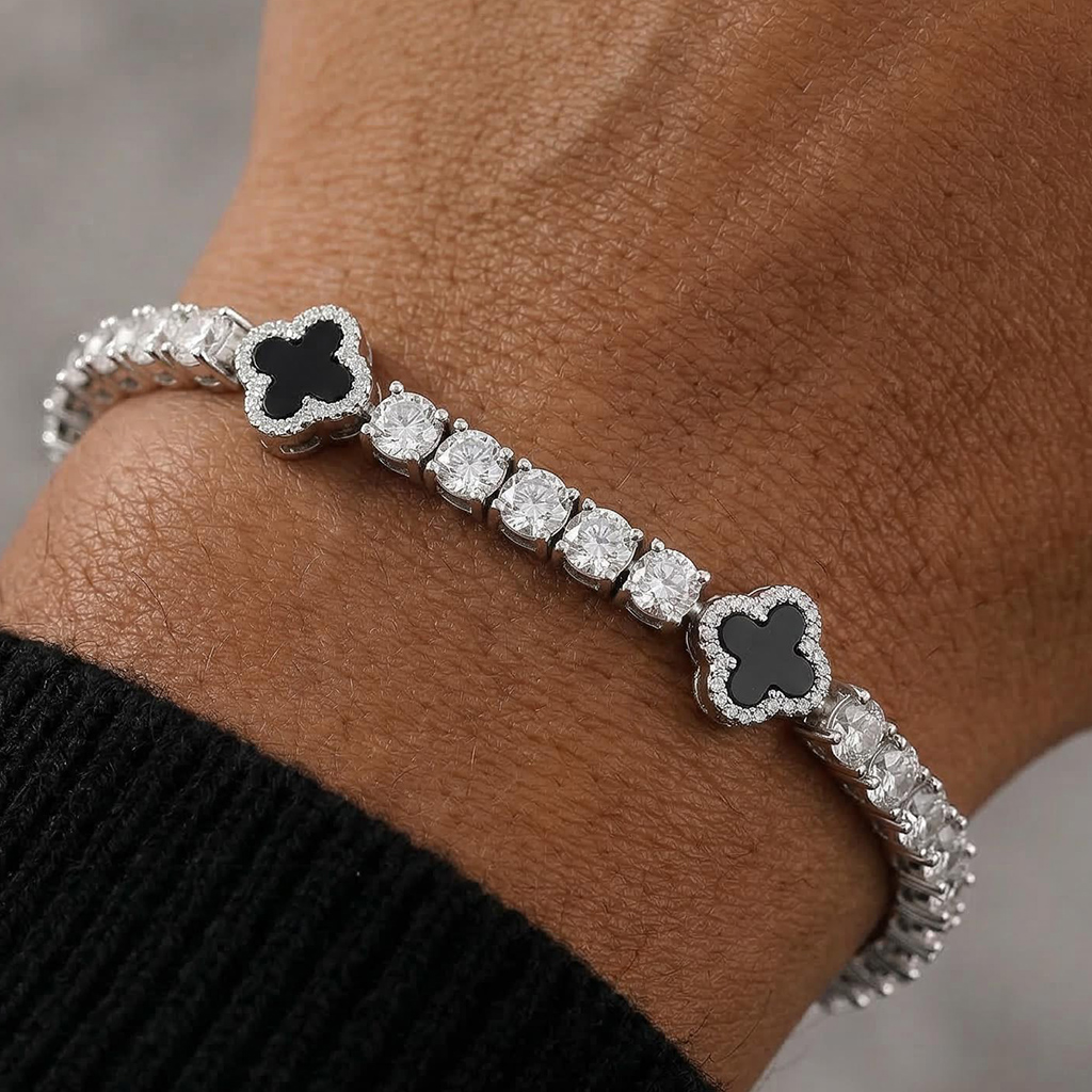 925S & VVS  Moissanite 5mm Four Leaf Clover Tennis Bracelet
