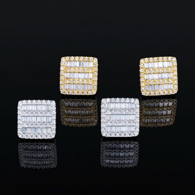 S925 & Moissanite Square Baguette Stud Earrings