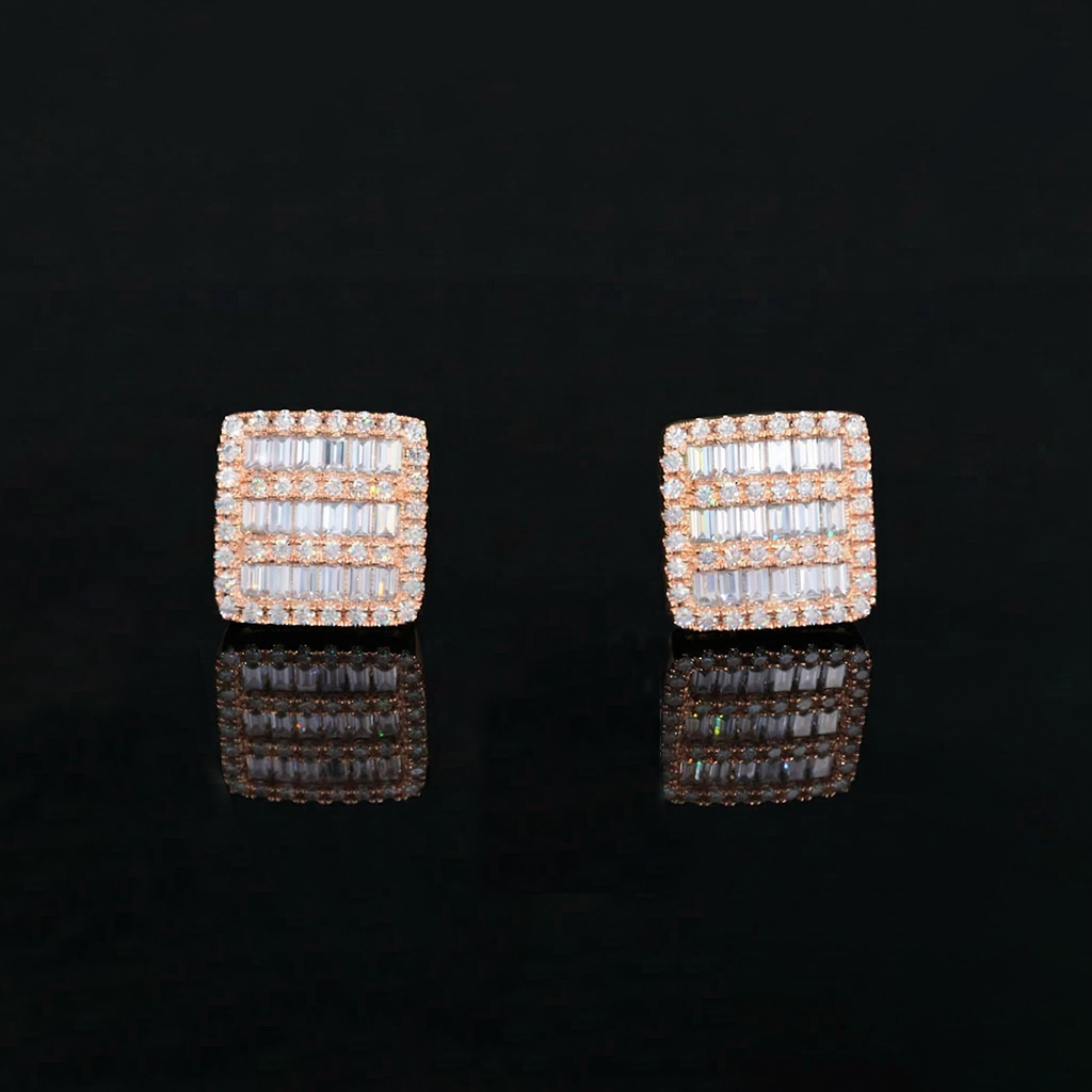 S925 & Moissanite Square Baguette Stud Earrings