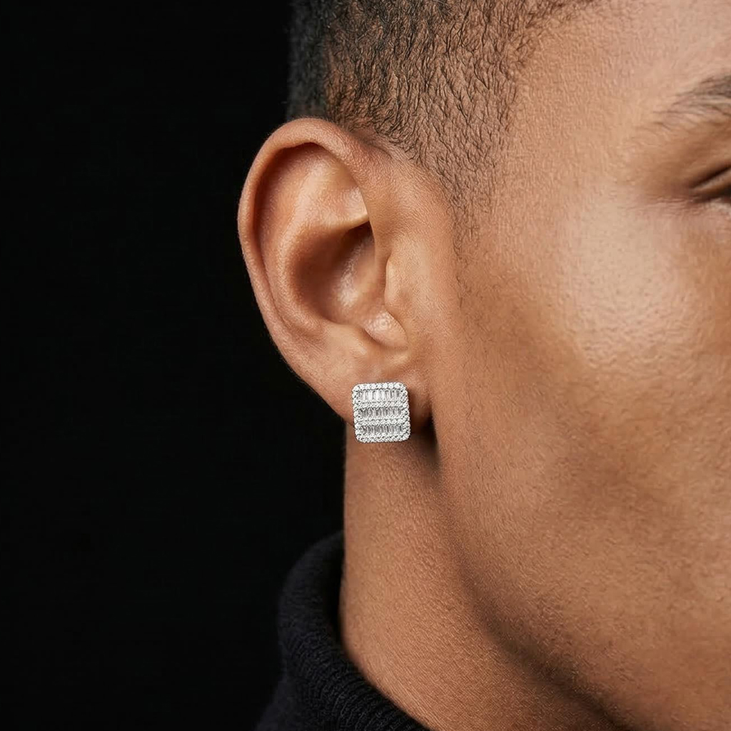 S925 & Moissanite Square Baguette Stud Earrings