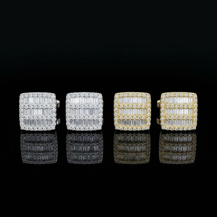 S925 & Moissanite Square Baguette Stud Earrings