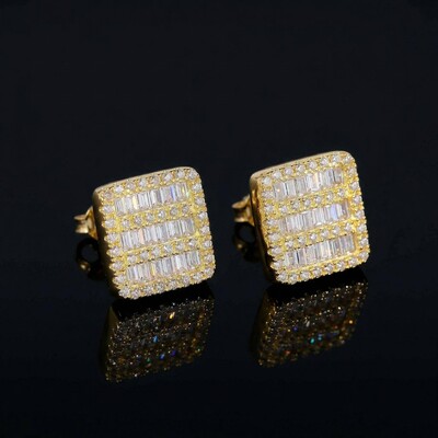 S925 & Moissanite Square Baguette Stud Earrings