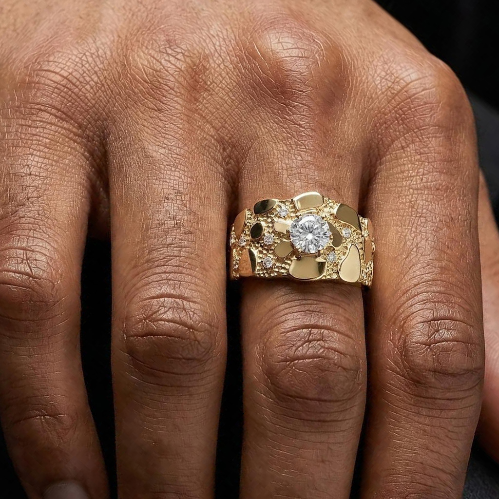 925S & VVS Moissanite Nugget Ring For Men