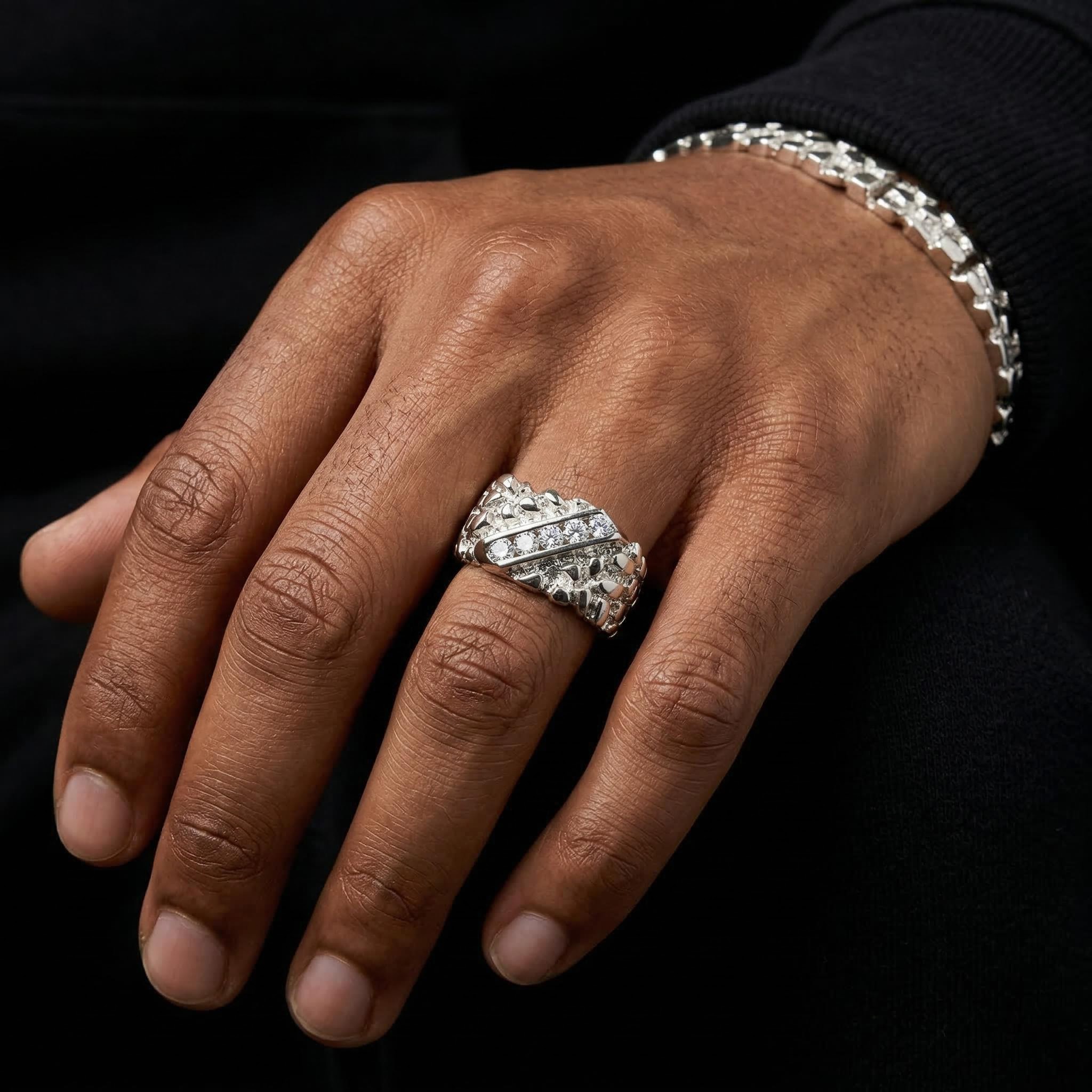 925S & VVS Moissanite 0.5CTW Nugget Ring For Men