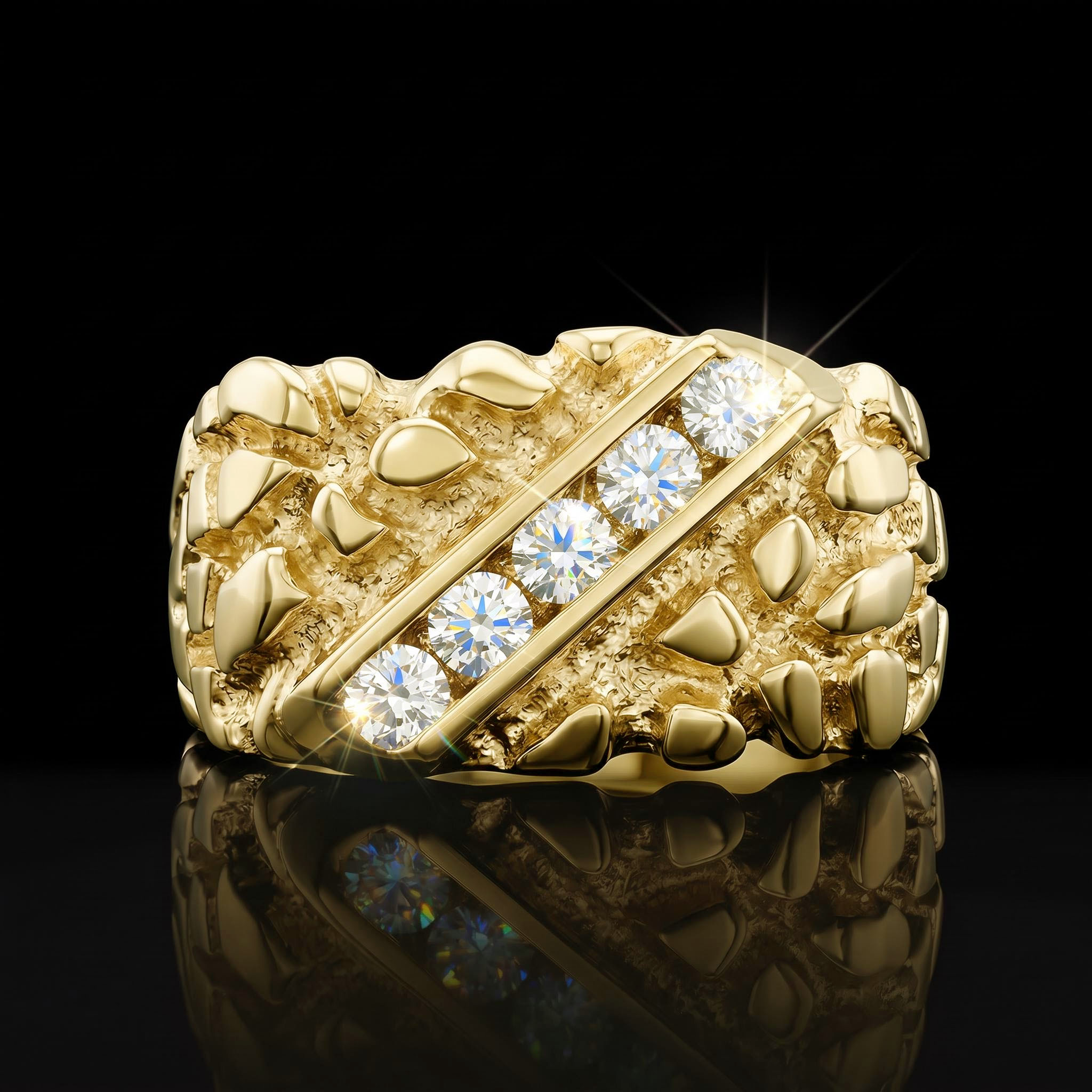 925 Silver & VVS1 Moissanite 0.5CTW Nugget Ring For Men 925 Silver & VVS1 Moissanite 0.5CTW Nugget Ring For Men