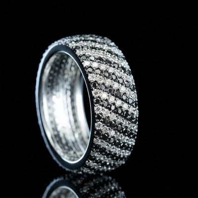925S & VVS Moissanite Black & White Eternity Band Ring