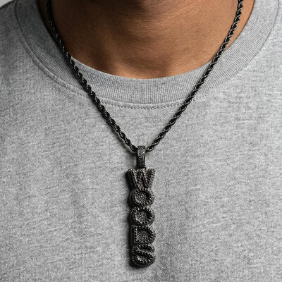 925S & VVS Moissanite Black Custom Vertical Letter Pendant