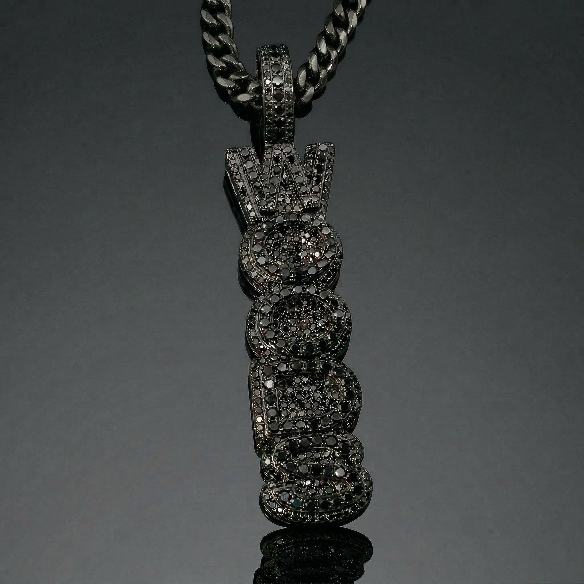 925S & VVS Moissanite Black Custom Vertical Letter Pendant