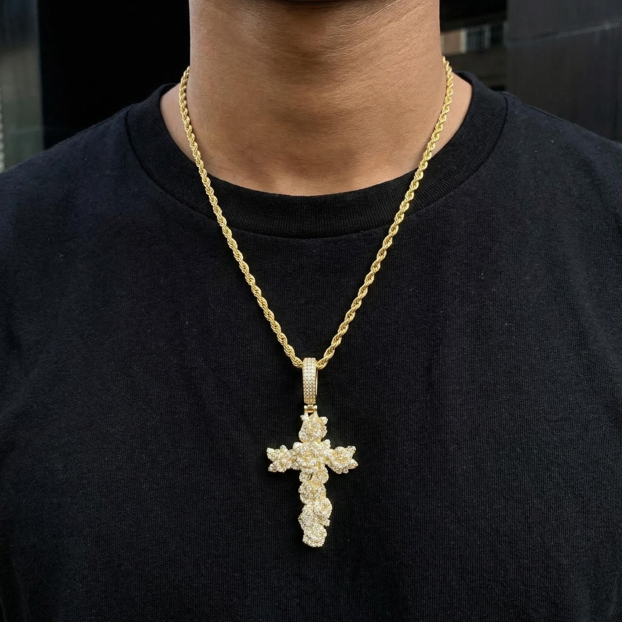 Iced Out Rose Cross Pendant Iced Out Rose Cross Pendant