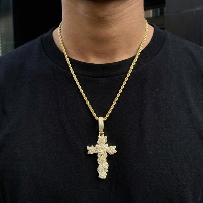 Iced Out Rose Cross Pendant