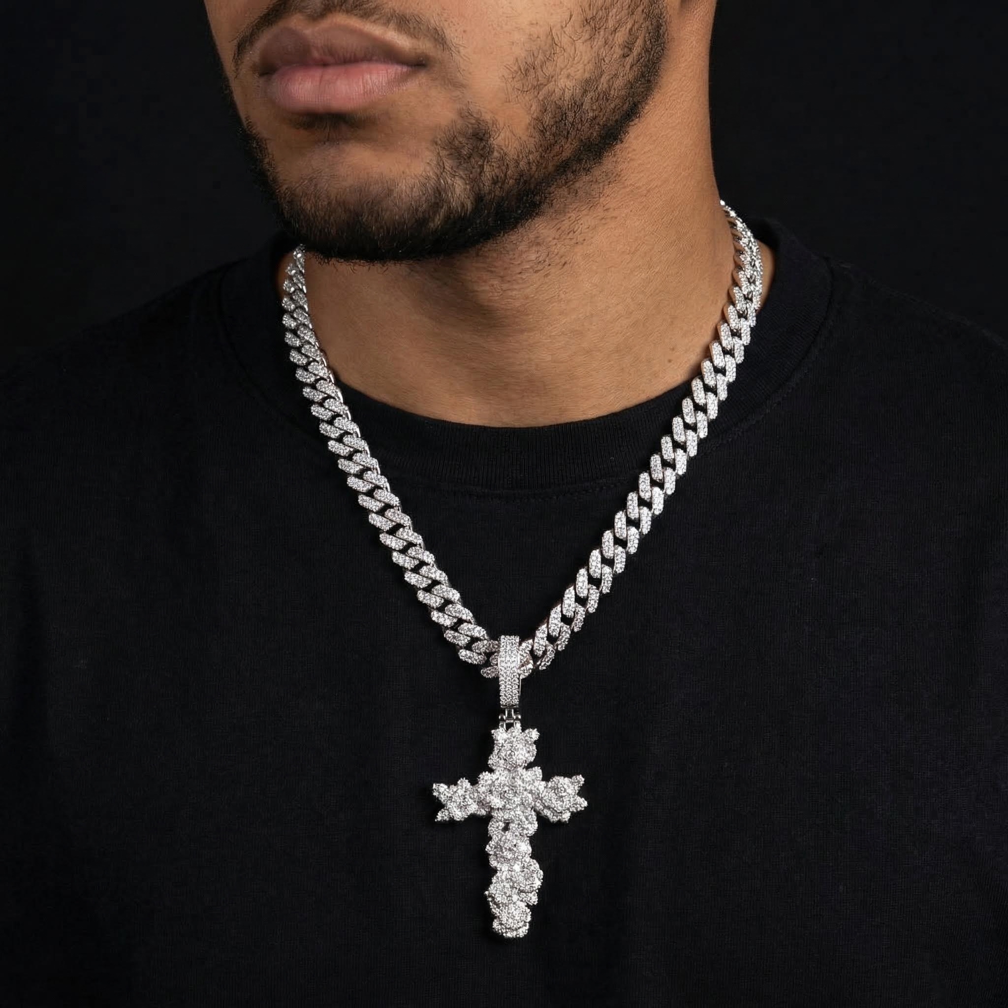 Iced Out Rose Cross Pendant Iced Out Rose Cross Pendant