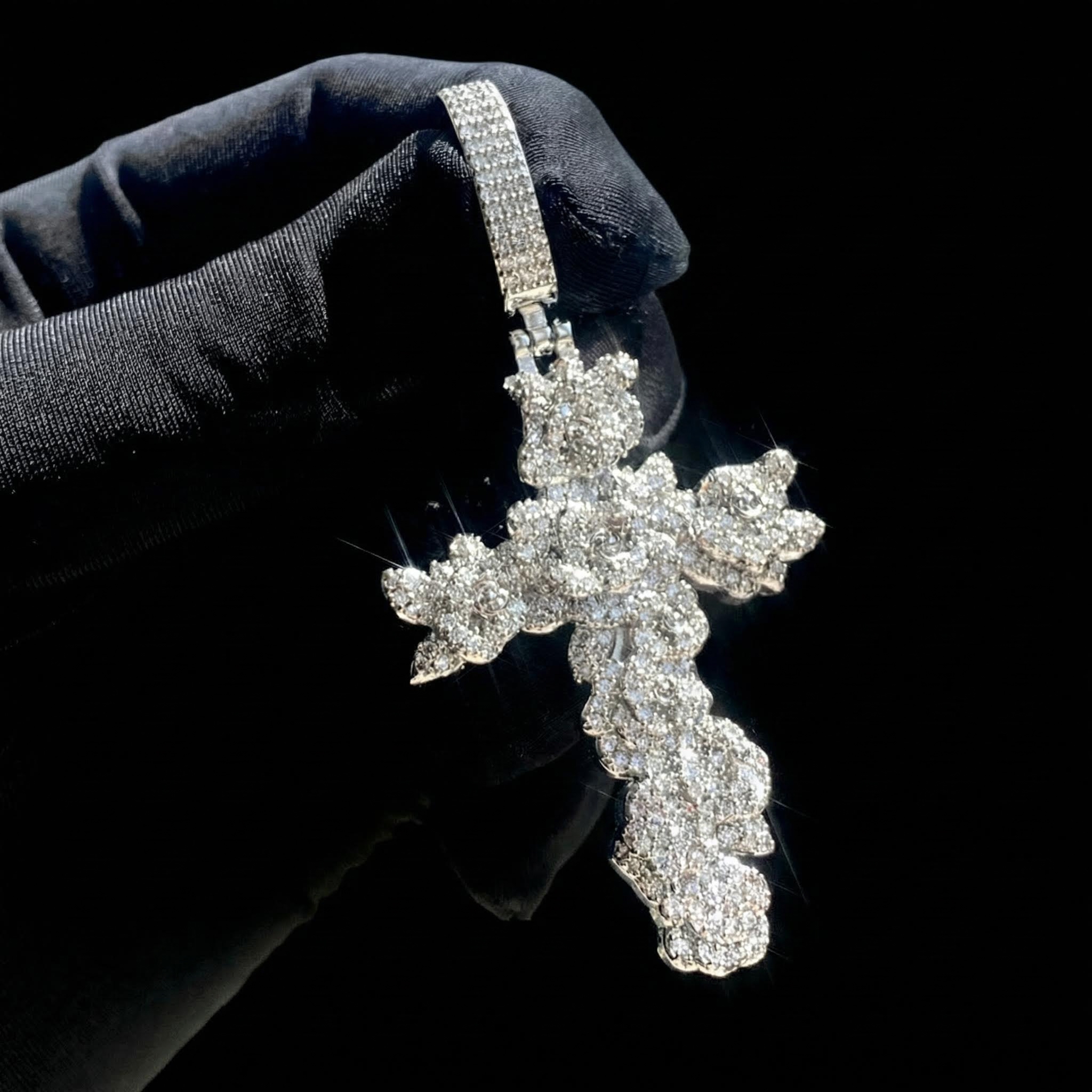 Iced Out Rose Cross Pendant Iced Out Rose Cross Pendant