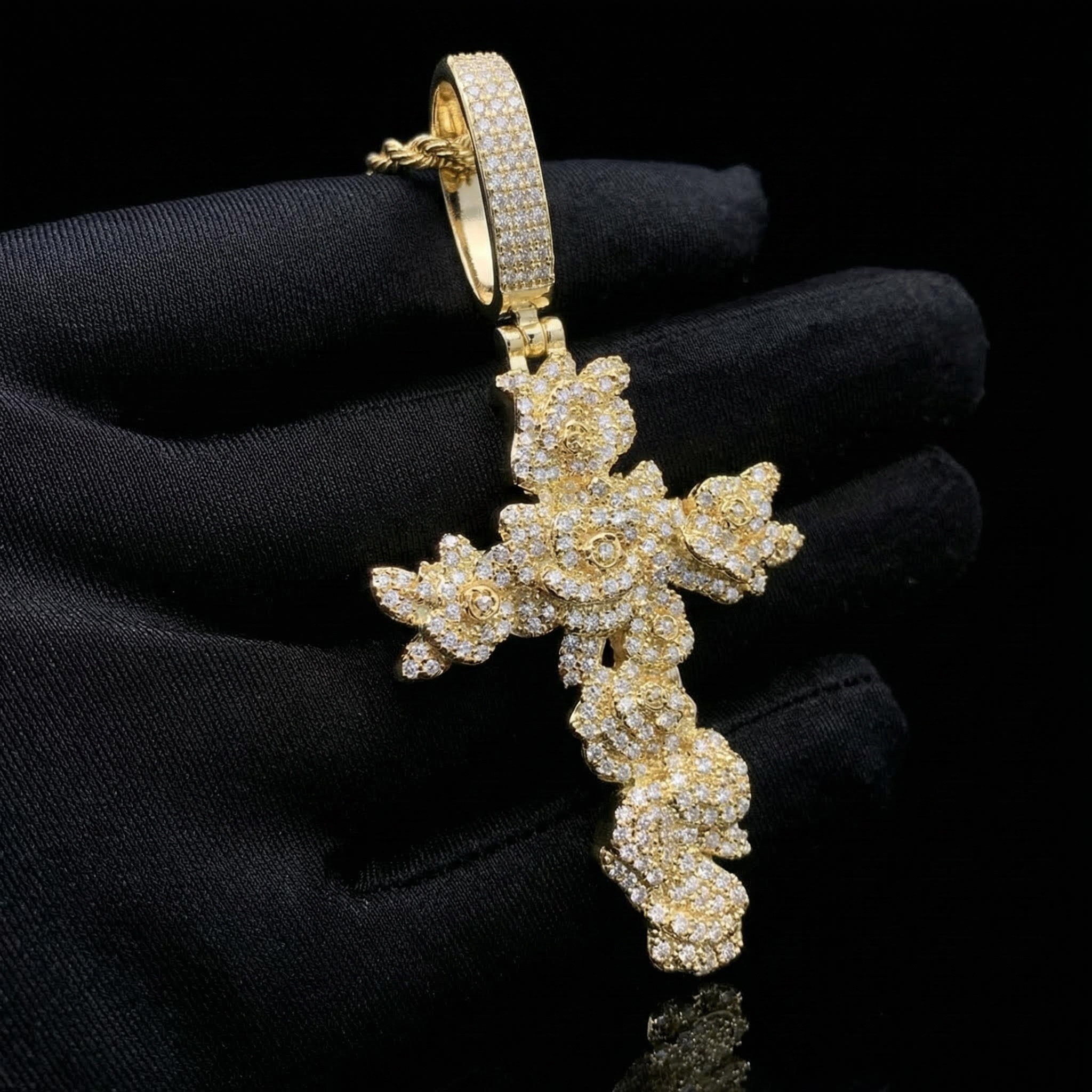 Iced Out Rose Cross Pendant Iced Out Rose Cross Pendant