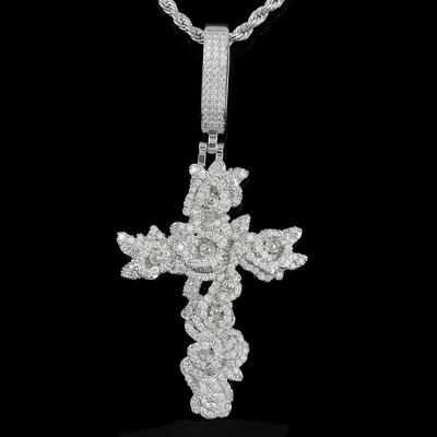 Iced Out Rose Cross Pendant