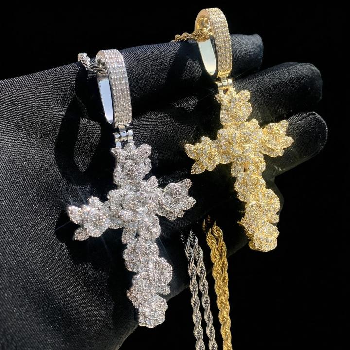 Iced Out Rose Cross Pendant