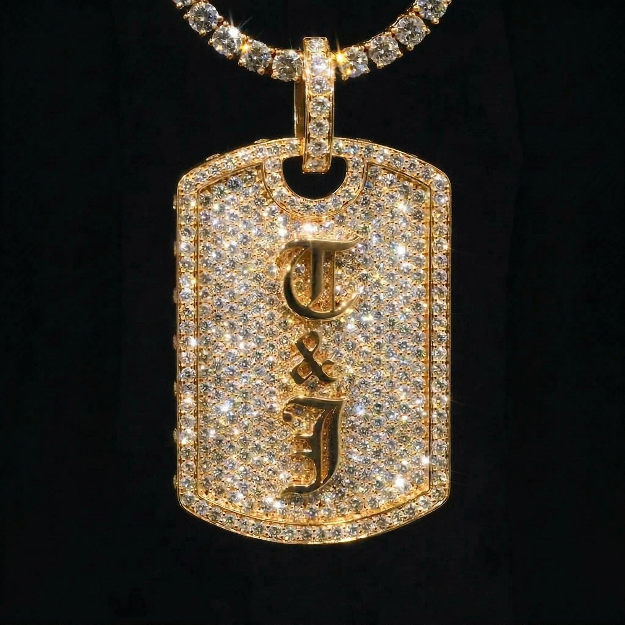 Iced Out Old English Custom Name Dog Tag Pendant