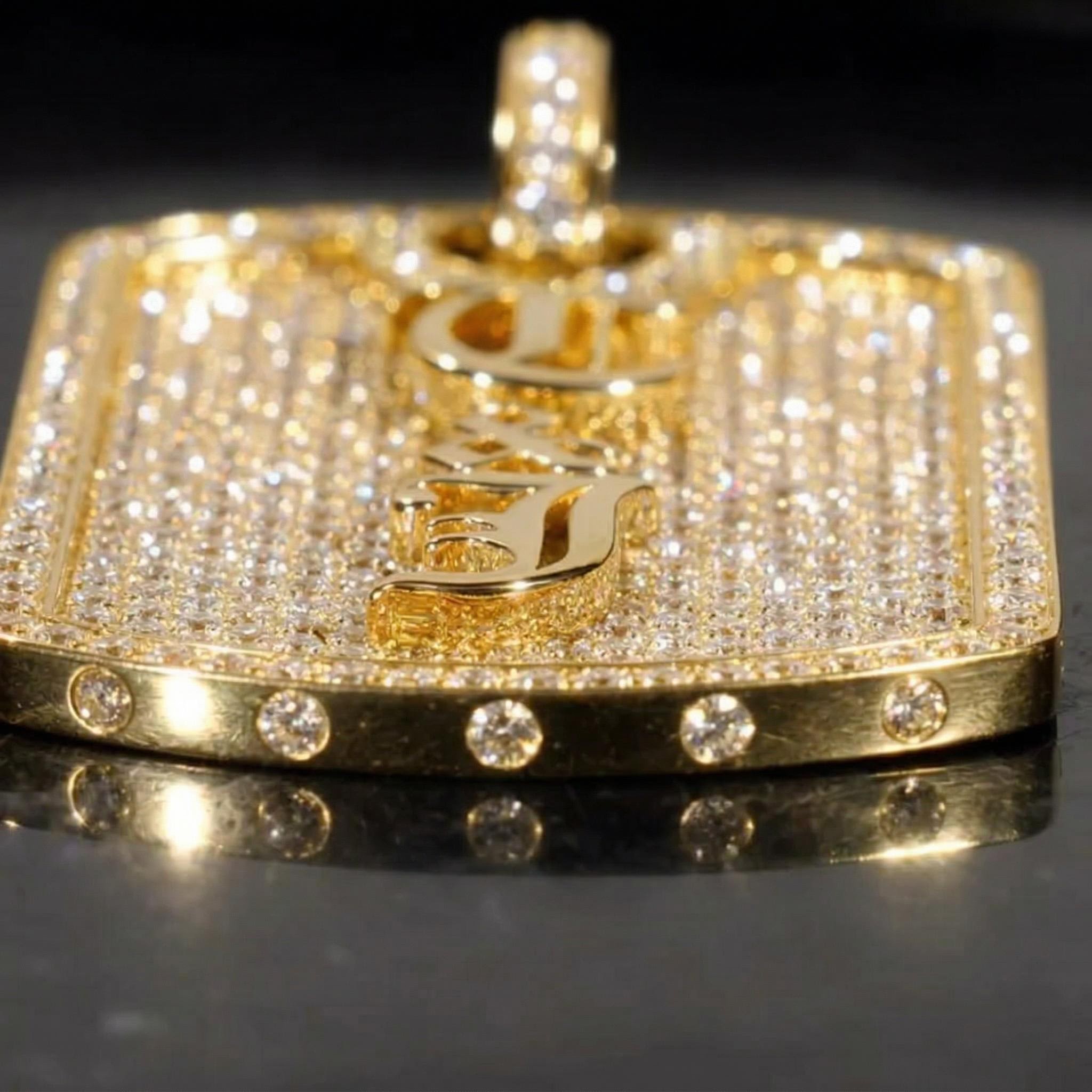 Iced Out Old English Custom Name Dog Tag Pendant