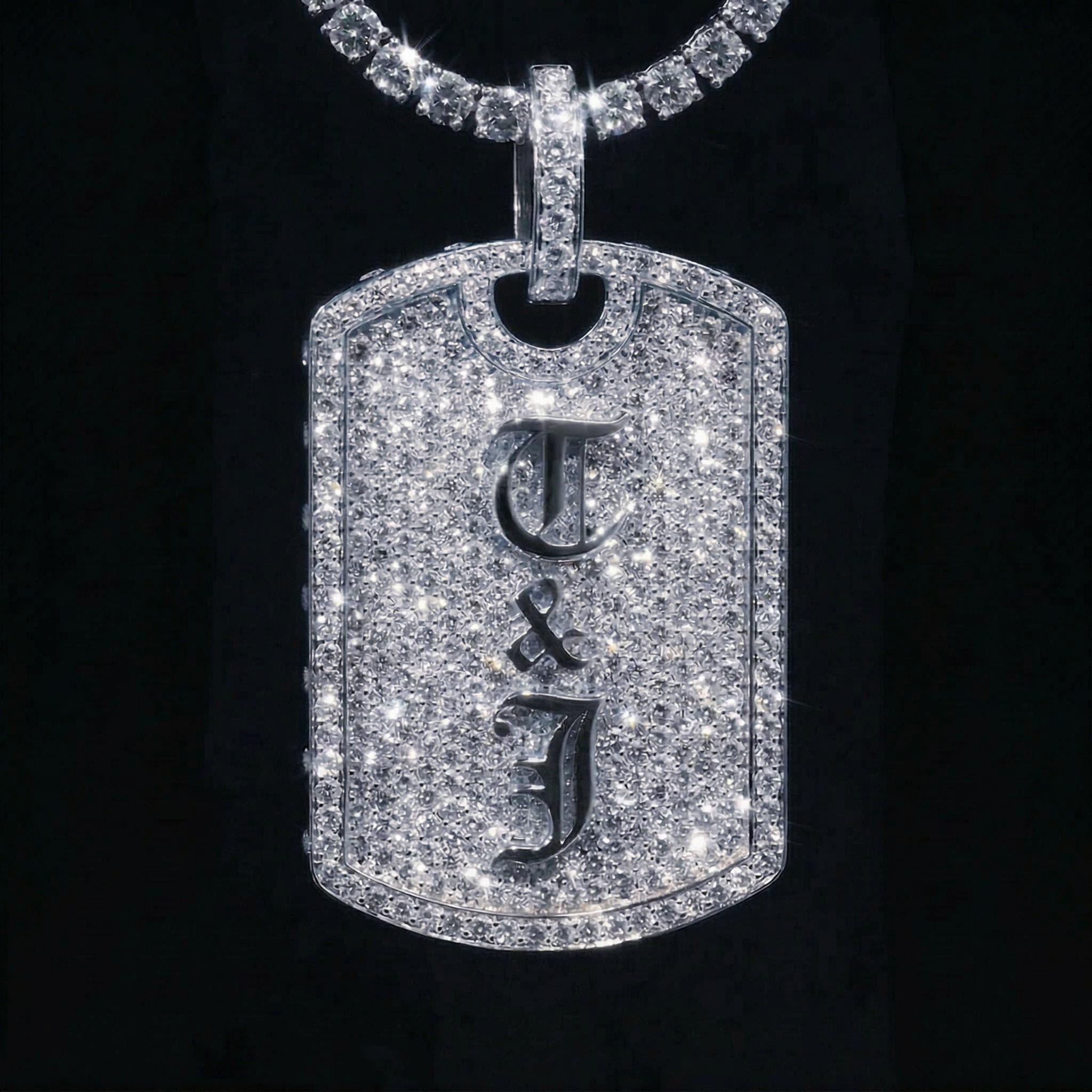 Iced Out Old English Custom Name Dog Tag Pendant