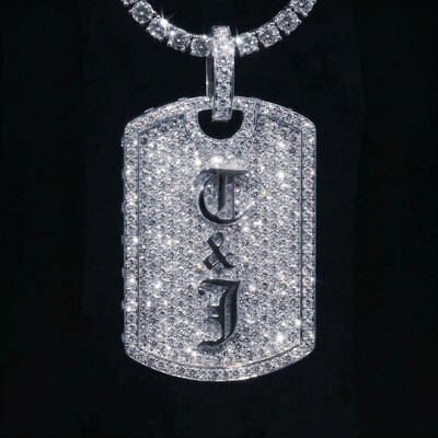 Iced Out Old English Custom Name Dog Tag Pendant