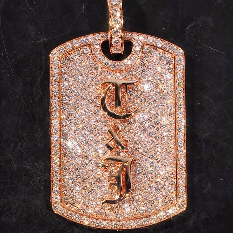 Iced Out Old English Custom Name Dog Tag Pendant