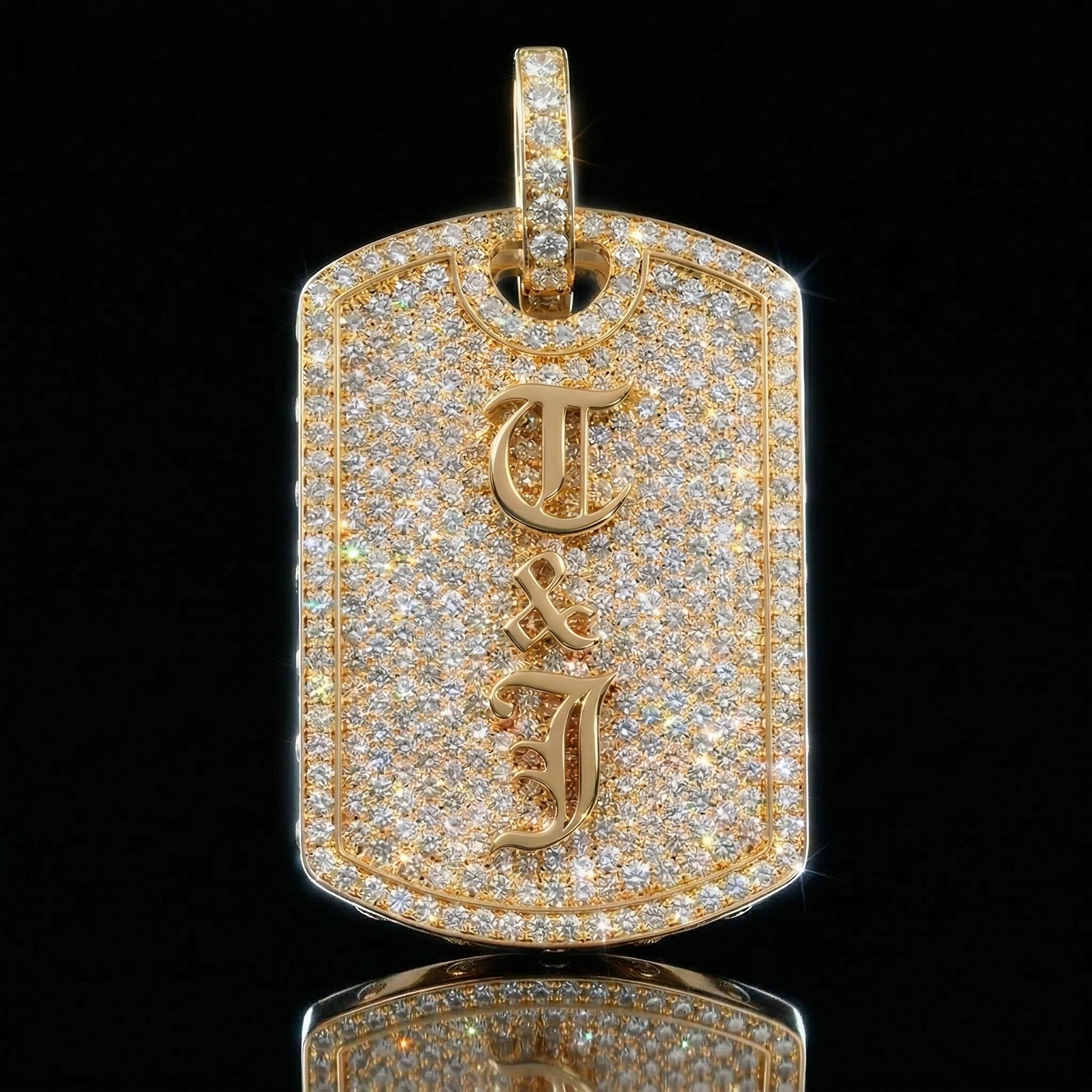 Iced Out Old English Custom Name Dog Tag Pendant