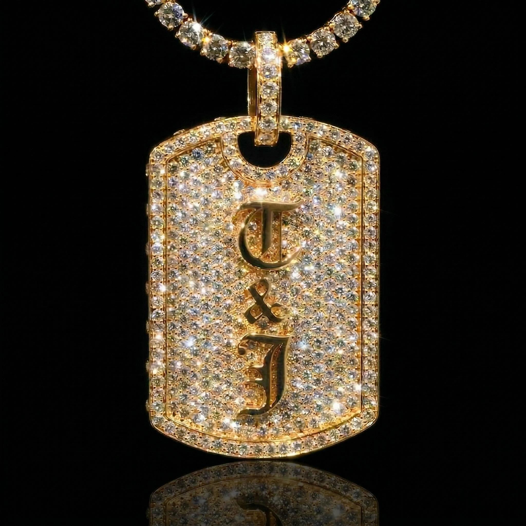 Iced Out Old English Custom Name Dog Tag Pendant