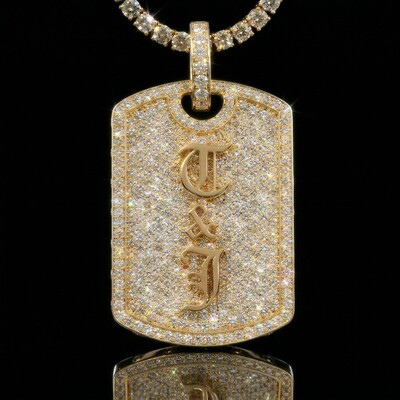 Iced Out Old English Custom Name Dog Tag Pendant