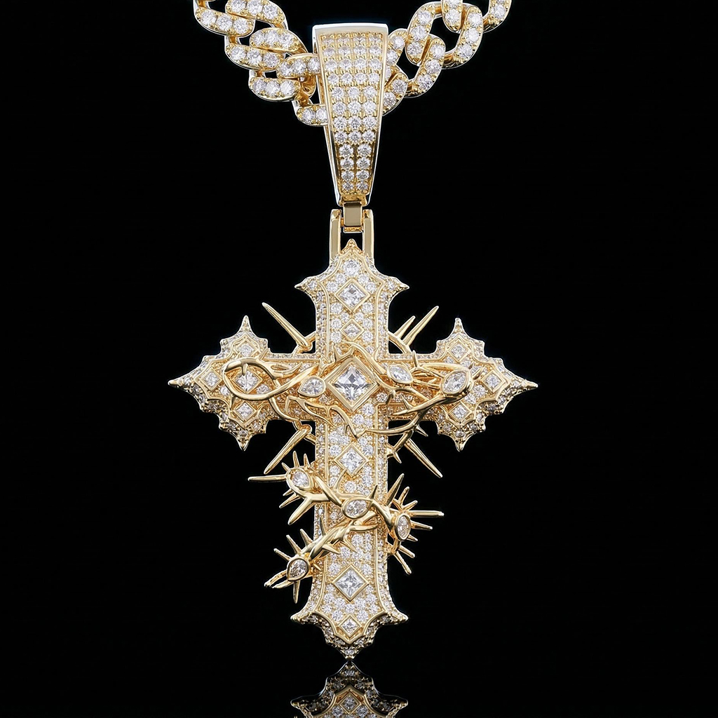 Iced Out Thorn Cross Pendant