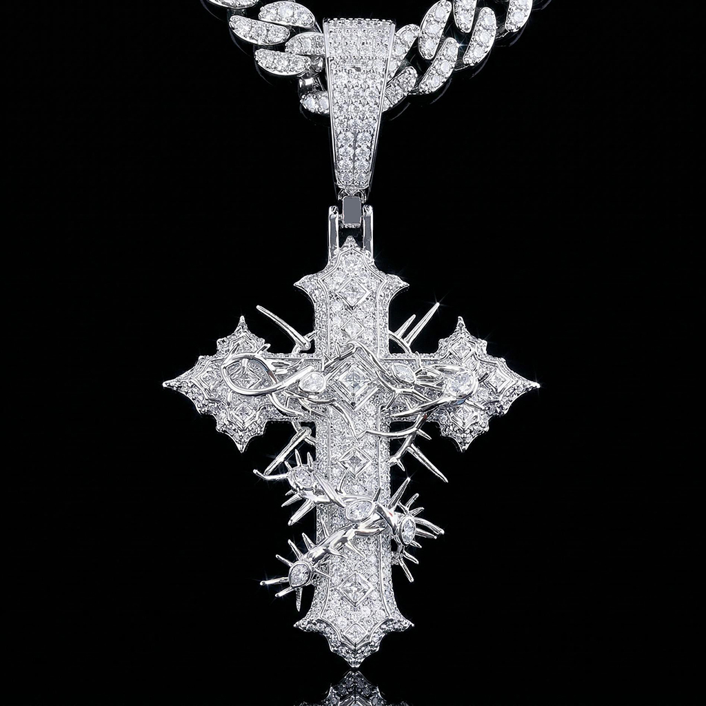 Iced Out Thorn Cross Pendant
