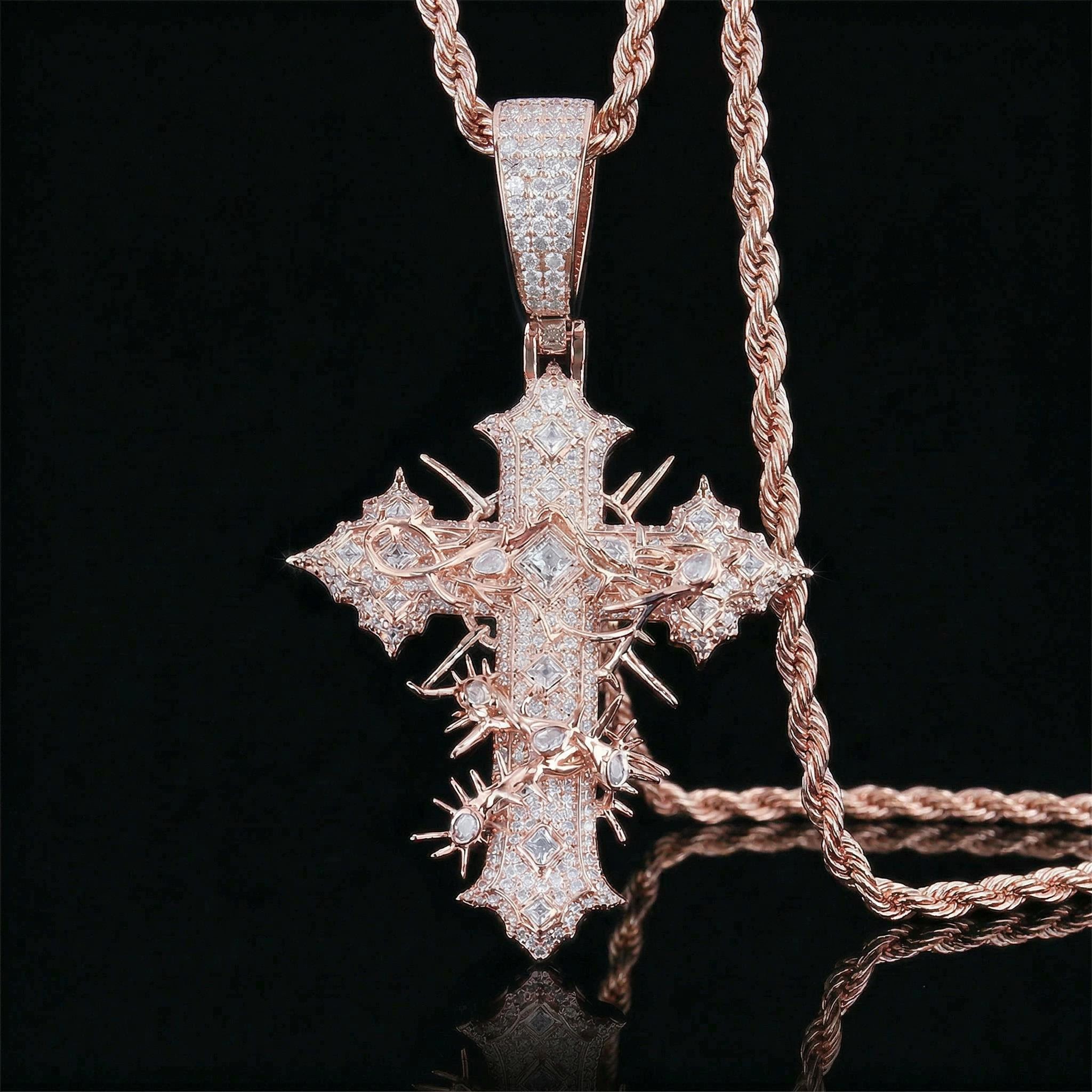 Iced Out Thorn Cross Pendant
