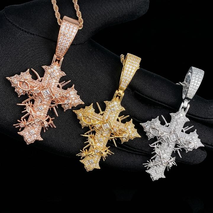 Iced Out Thorn Cross Pendant