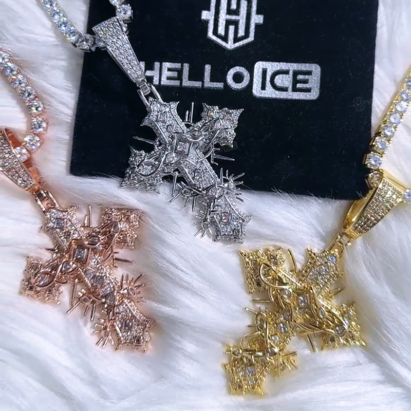 Iced Out Thorn Cross Pendant