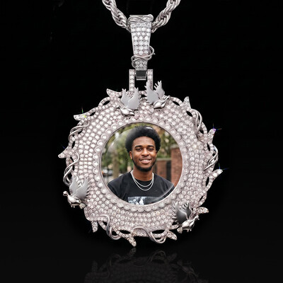 Iced Out Dove and Thorn Customized Photo Pendant