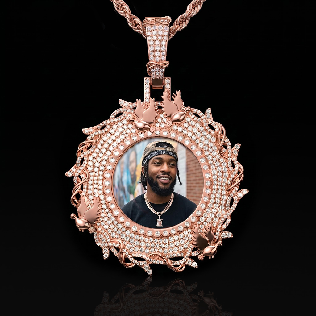 Iced Out Dove and Thorn Customized Photo Pendant Iced Out Dove and Thorn Customized Photo Pendant