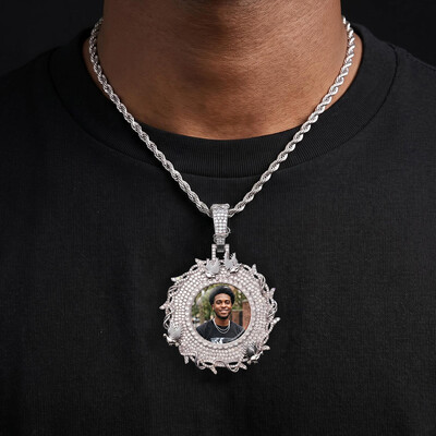 Iced Out Dove and Thorn Customized Photo Pendant
