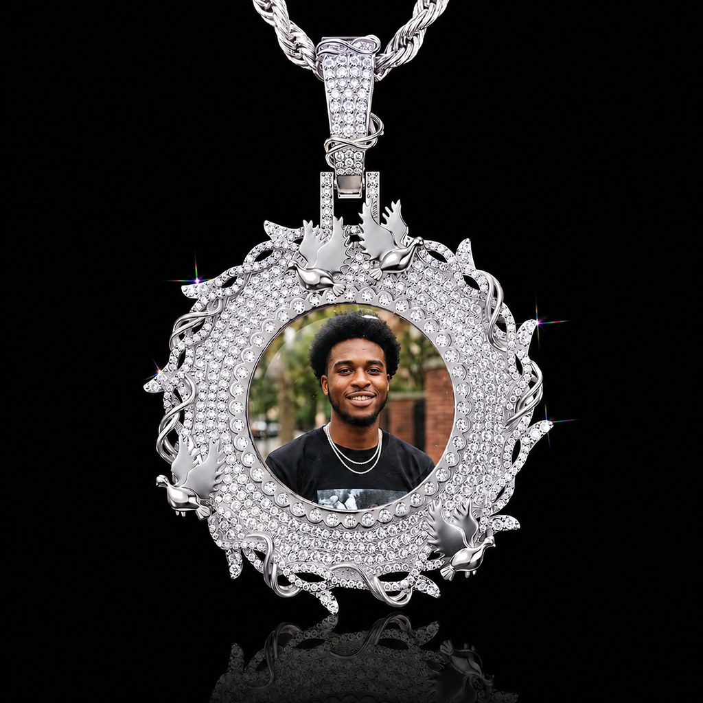 Iced Out Dove and Thorn Customized Photo Pendant Iced Out Dove and Thorn Customized Photo Pendant
